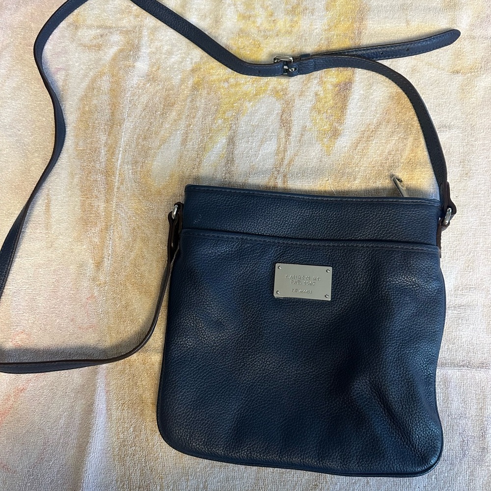 Navy Crossbody Bag with Silver Logo Plate